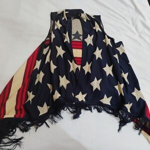 Navy and Red Star Women's Sleeveless Cardigan